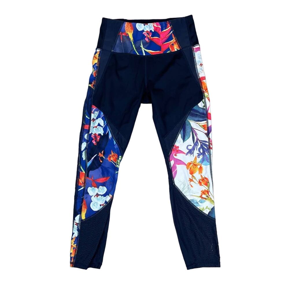 Athleta Black Floral Tropical High Rise Leggings Activewear Size SP Small Petite